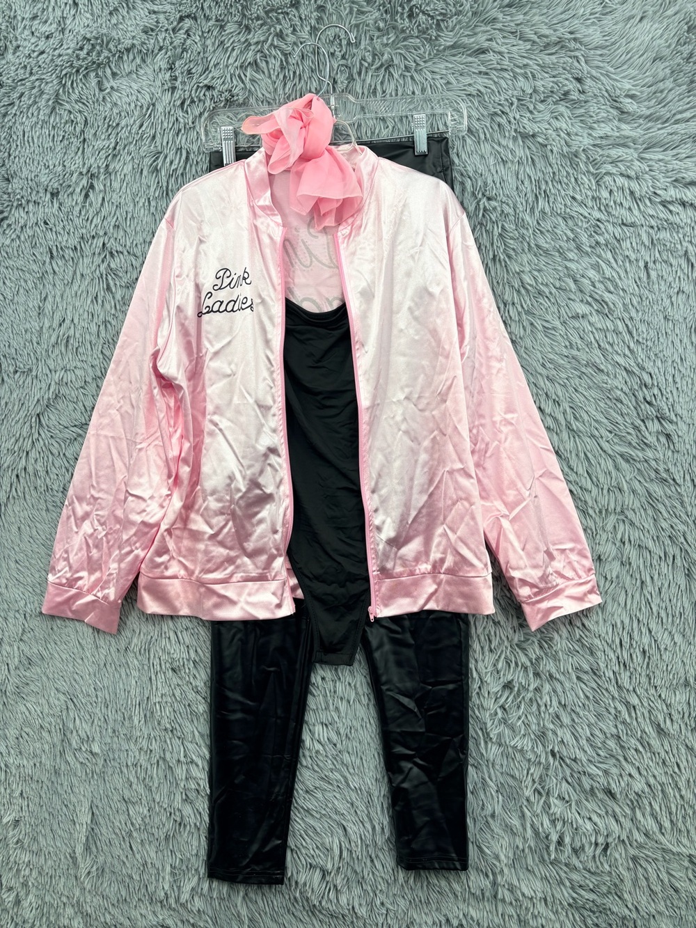 Grease Sandy Halloween Costume Women Medium Pink Ladies Jacket Faux Leather Pant